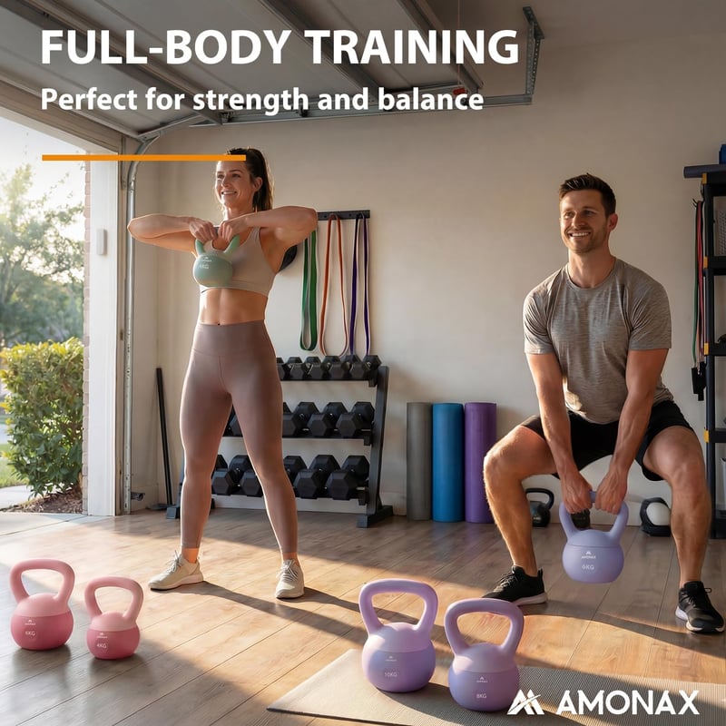 Amonax Kettlebell szett 4-10 kg, neoprén bevonatú, csúszásmentes fogantyú