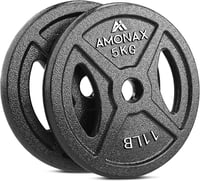 Amonax Öntöttvas Súlytárcsa Szett 2,5-10 kg - 25 mm és 50 mm Olimpiai Rúdhoz - Tri-Grip Súlyzótárcsák Edzéshez és Csípőemeléshez - Otthoni E 1