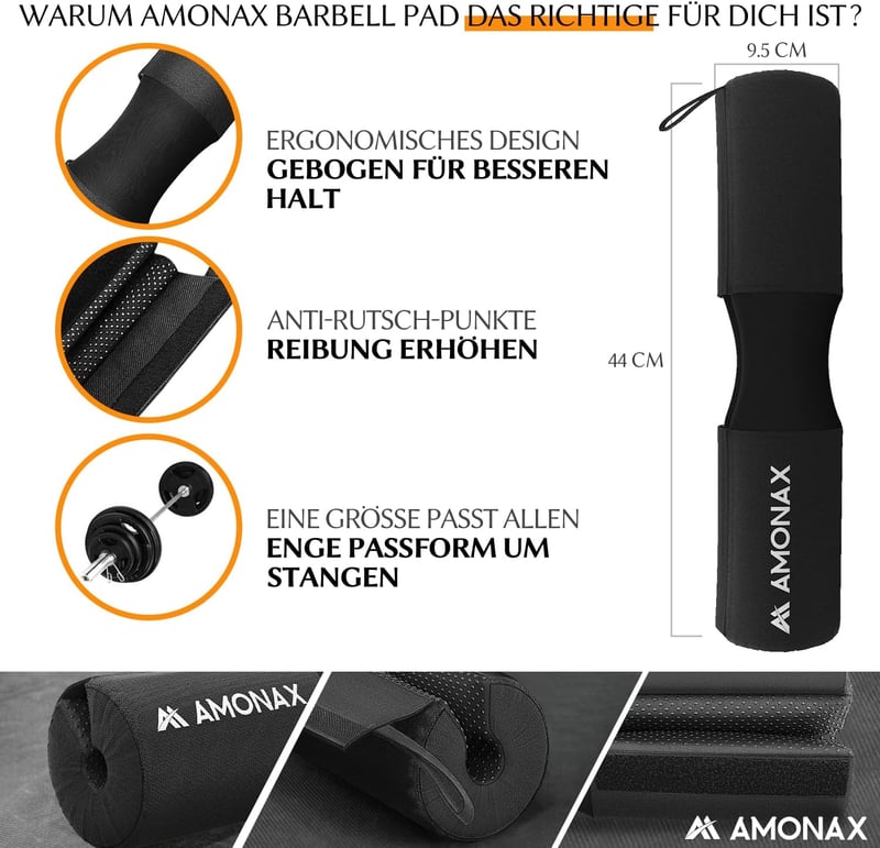 Amonax Súlyzórúd Védőpárna Szett - Extra Vastag Nyakvédő Párna Hip Thrust és Guggolás Gyakorlatokhoz - Fekete 3 az 1-ben Edzőtermi Kiegészít