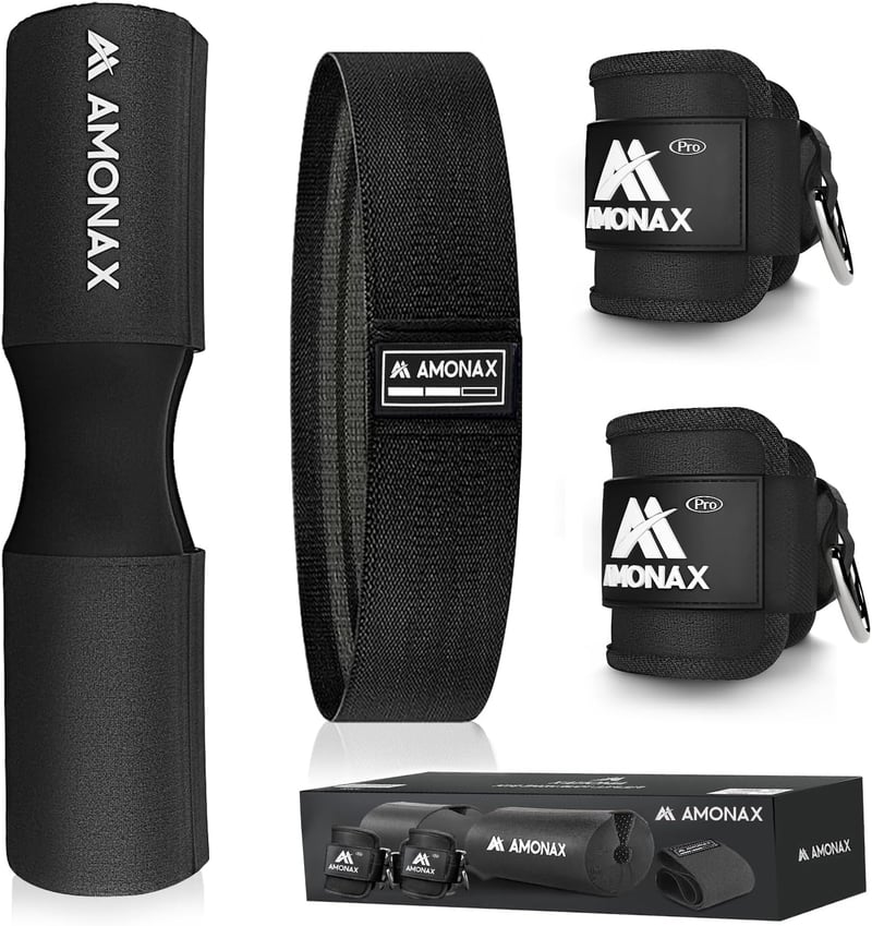 Amonax Súlyzórúd Védőpárna Szett - Extra Vastag Nyakvédő Párna Hip Thrust és Guggolás Gyakorlatokhoz - Fekete 3 az 1-ben Edzőtermi Kiegészít