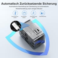 Adaptor universal de călătorie Amoner pentru întreaga lume, cu porturi USB-C și USB-A, priză AC, compatibil cu SUA, UE, Thailanda, Italia și Germania 6