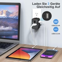 Adaptor universal de călătorie Amoner pentru întreaga lume, cu porturi USB-C și USB-A, priză AC, compatibil cu SUA, UE, Thailanda, Italia și Germania 4