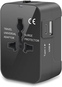 Adaptor universal de călătorie Amoner pentru întreaga lume, cu porturi USB-C și USB-A, priză AC, compatibil cu SUA, UE, Thailanda, Italia și Germania 1