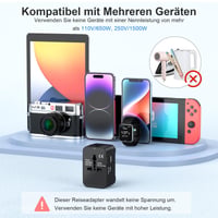 Adaptor universal de călătorie Amoner pentru întreaga lume, cu porturi USB-C și USB-A, priză AC, compatibil cu SUA, UE, Thailanda, Italia și Germania 8
