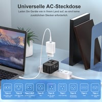 Adaptor universal de călătorie Amoner pentru întreaga lume, cu porturi USB-C și USB-A, priză AC, compatibil cu SUA, UE, Thailanda, Italia și Germania 5