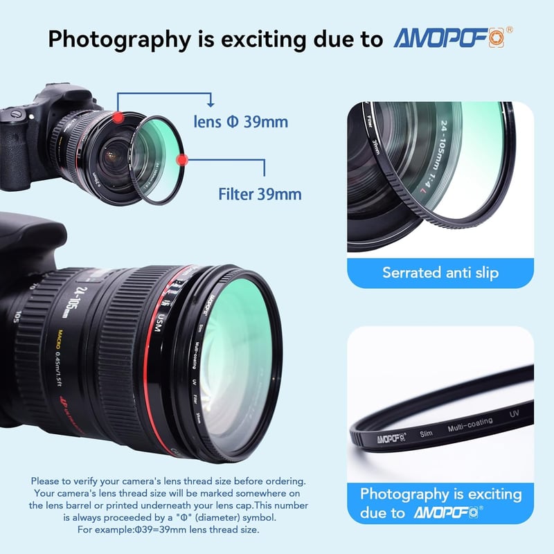 AMOPOFO 39mm UV szűrő vékony 16 rétegű multi-coating lencse védelem