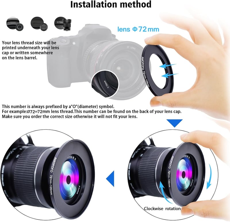 AMOPOFO 72mm-105mm Lencseátalakító Adapter CNC Fém Szűrőgyűrű