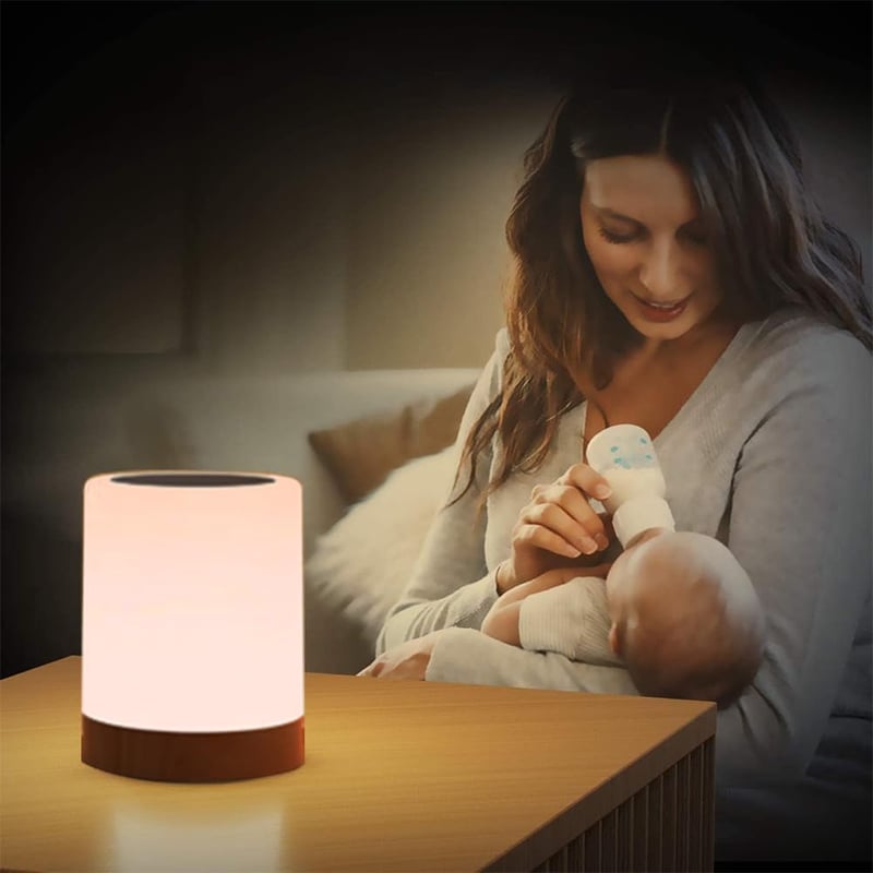Amouhom Érintésérzékelős Éjjeli Lámpa - Tölthető Asztali LED Lámpa 3 Fényerővel, 256 RGB Színváltással, Hordozható Hangulatvilágítás