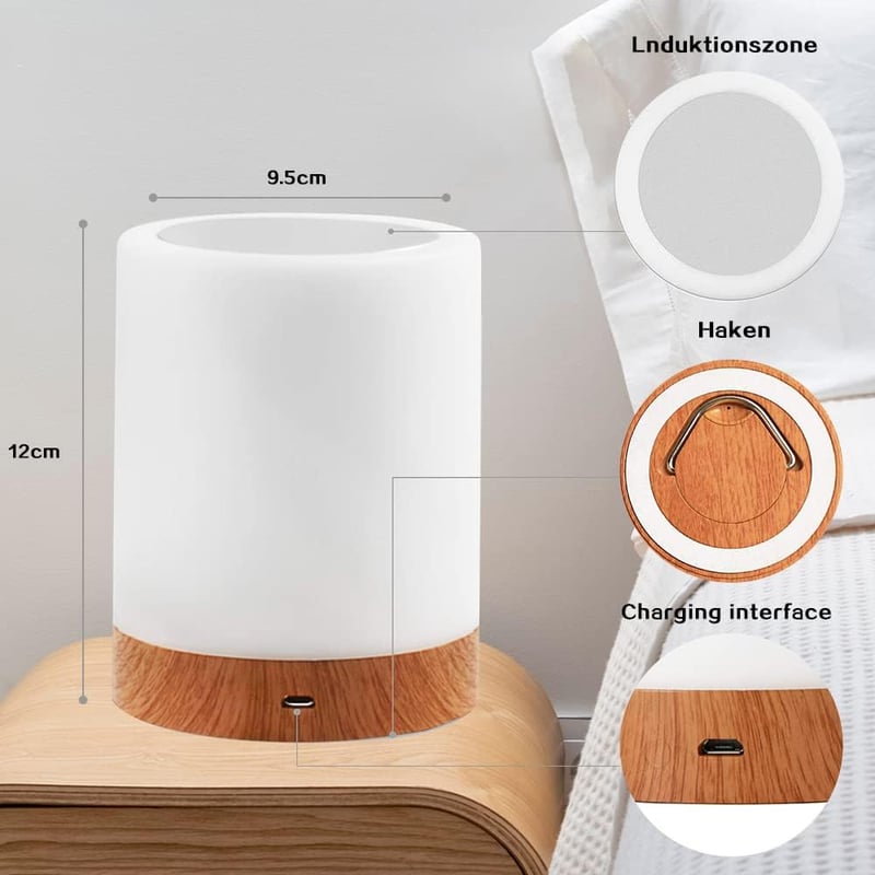 Amouhom Érintésérzékelős Éjjeli Lámpa - Tölthető Asztali LED Lámpa 3 Fényerővel, 256 RGB Színváltással, Hordozható Hangulatvilágítás