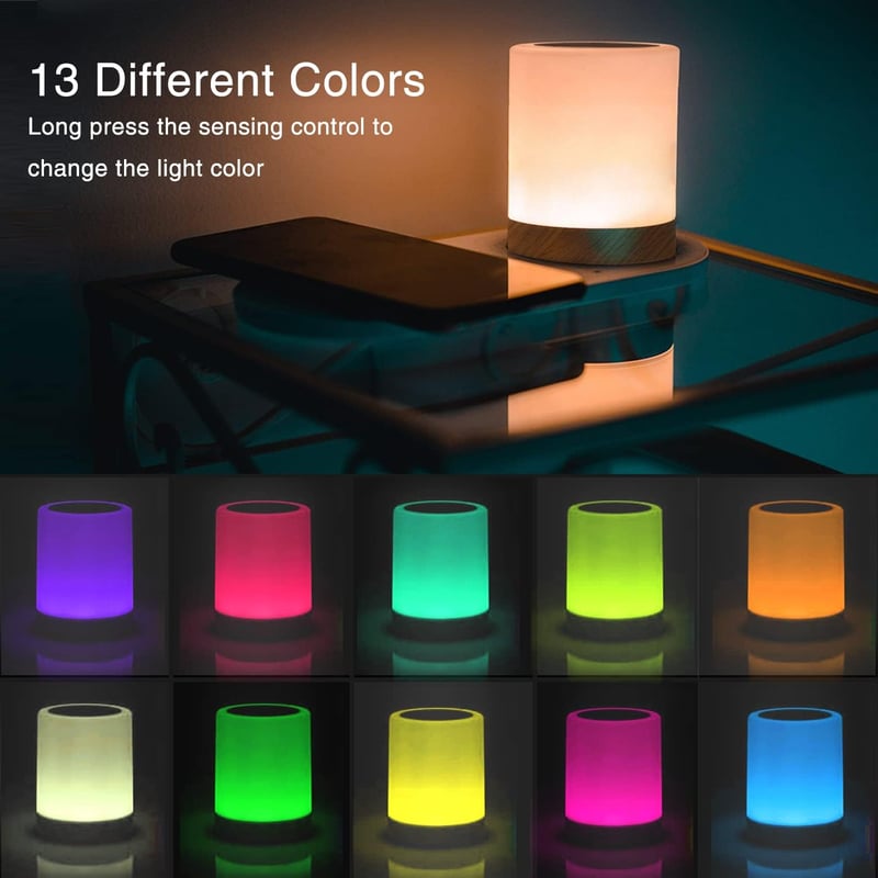 Amouhom Érintésérzékelős Éjjeli Lámpa - Tölthető Asztali LED Lámpa 3 Fényerővel, 256 RGB Színváltással, Hordozható Hangulatvilágítás