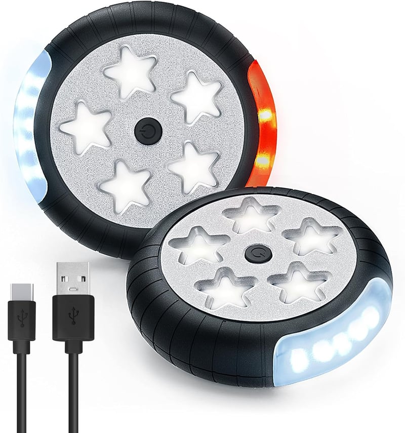 Amteker Tölthető Babakocsi Lámpa, 12 LED, 2 Világítási Mód, 360° Forgatható, USB Újratölthető, Vízálló, Univerzális Babakocsikhoz, Ajándék S