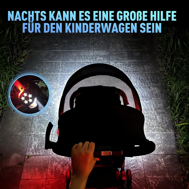 Amteker Tölthető Babakocsi Lámpa, 12 LED, 2 Világítási Mód, 360° Forgatható, USB Újratölthető, Vízálló, Univerzális Babakocsikhoz, Ajándék S