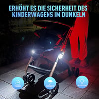 Amteker Tölthető Babakocsi Lámpa, 12 LED, 2 Világítási Mód, 360° Forgatható, USB Újratölthető, Vízálló, Univerzális Babakocsikhoz, Ajándék S 4