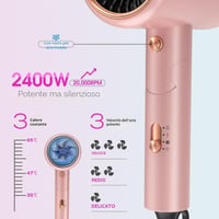 Uscător de păr ionic Amurhey 2400W cu temperatură constantă, geantă de voiaj, mâner pliabil pentru uscare rapidă, concentrator și difuzor cu perie pentru volum 2
