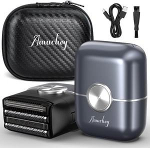 Mini aparat de ras electric pentru bărbați Amurhey cu etui de călătorie, rezistent la apă IPX7, pentru bărbierit umed și uscat, cu cap de ras cu sită și trimmer pentru fire lungi