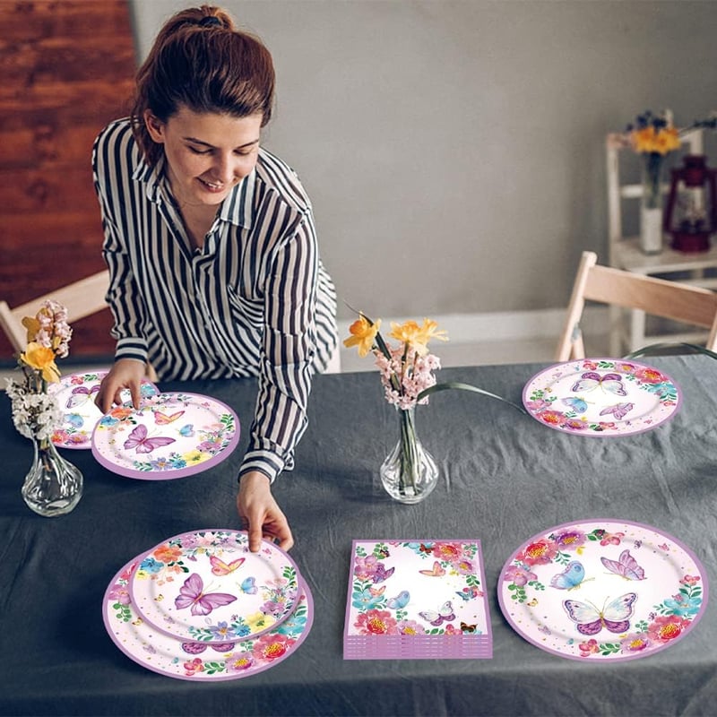 Amycute Pillangós Születésnapi Tányér Szett 100 Darab Parti Dekoráció Lányoknak