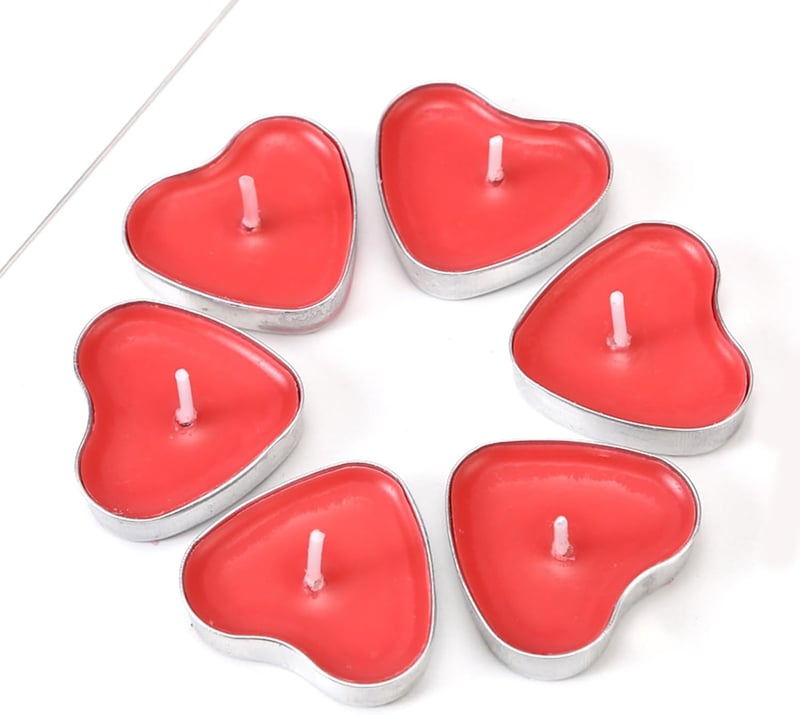 Amycute Színes Szív Alakú Teamécsesek 60 db, 2 Óra Égési Idő, Illatmentes Gyertyák Valentin-napra, Esküvőre, Dekorációhoz