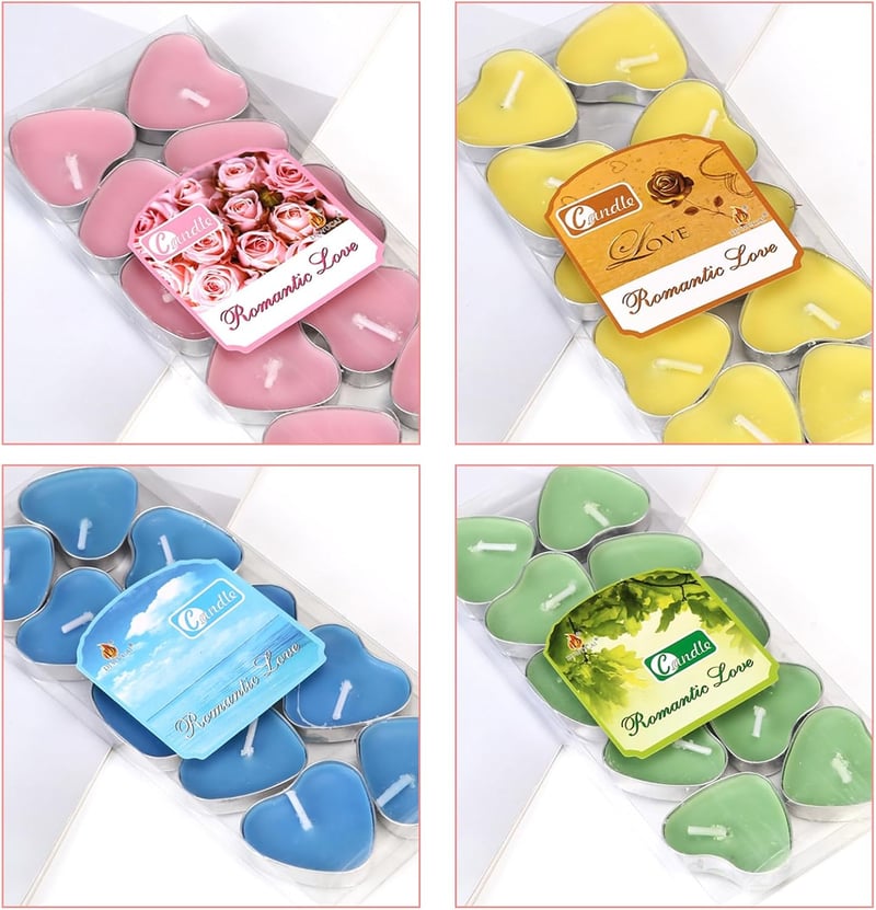 Amycute Színes Szív Alakú Teamécsesek 60 db, 2 Óra Égési Idő, Illatmentes Gyertyák Valentin-napra, Esküvőre, Dekorációhoz