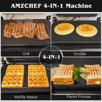 AMZCHEF 4 az 1-ben kontaktgrill, waffelsütő és szendvicssütő 2000W, antihaftbevonatos lemezek 2