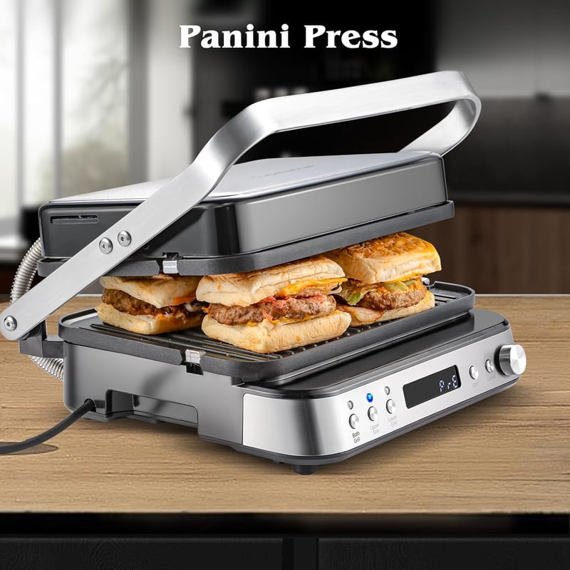 AMZCHEF 4 az 1-ben kontaktgrill, waffelsütő és szendvicssütő 2000W, antihaftbevonatos lemezek