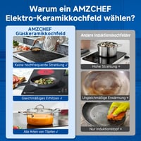 AMZCHEF 4 égőfejes üvegkerámia főzőlap 7200W, 9 fokozat, ovális grillzóna, hőmegállító funkcióval 10