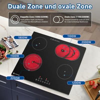 AMZCHEF 4 égőfejes üvegkerámia főzőlap 7200W, 9 fokozat, ovális grillzóna, hőmegállító funkcióval 2