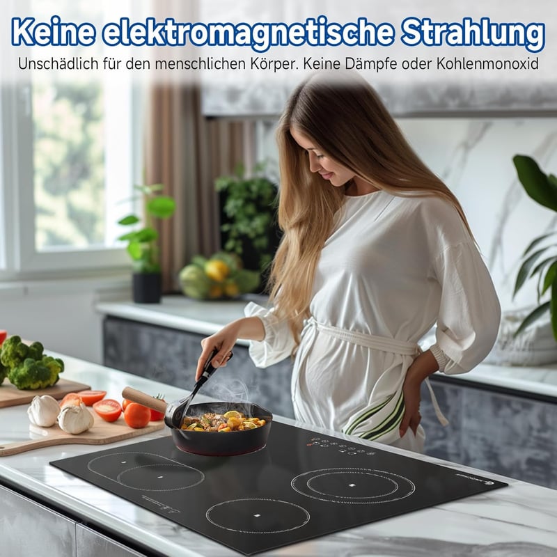 AMZCHEF 4 égőfejes üvegkerámia főzőlap 7200W, 9 fokozat, ovális grillzóna, hőmegállító funkcióval