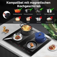 AMZCHEF 60 cm Indukciós Főzőlap 4 Zónás Flex Technológiával, 9 Fokozat, 7400W 8