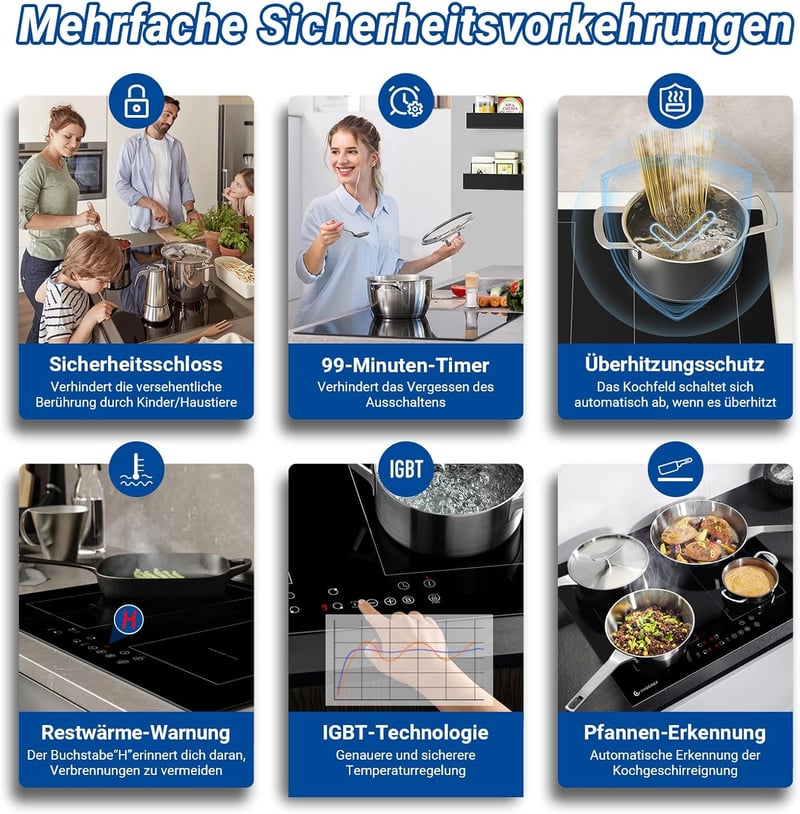 AMZCHEF 60 cm Indukciós Főzőlap 4 Zónás Flex Technológiával 7200W