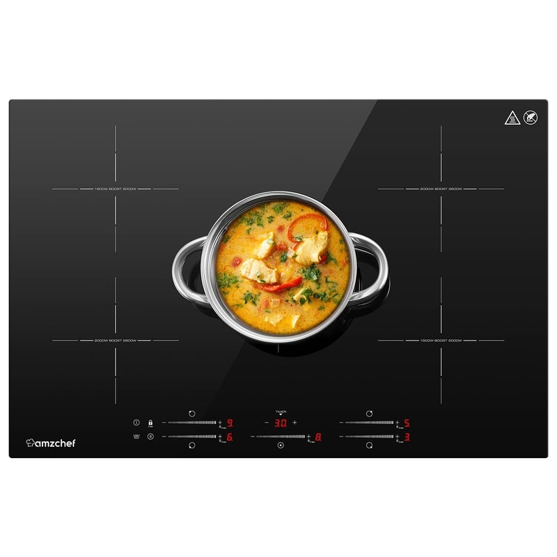 AMZCHEF Vstavaná indukčná varná doska 5 zónová 7400W Čierna sklokeramická s funkciou Booster a časovačom