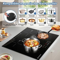 AMZCHEF Beépíthető Indukciós Főzőlap 60 cm - 4 Zónás, 7200W, 9 Teljesítményszint, Boost Funkció, Érintőgombos Vezérlés, Időzítő, Gyerekzár 7