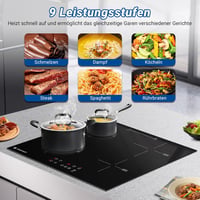 AMZCHEF Beépíthető Indukciós Főzőlap 60 cm - 4 Zónás, 7200W, 9 Teljesítményszint, Boost Funkció, Érintőgombos Vezérlés, Időzítő, Gyerekzár 3