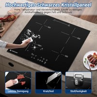 AMZCHEF Beépíthető Indukciós Főzőlap 60 cm - 4 Zónás, 7200W, 9 Teljesítményszint, Boost Funkció, Érintőgombos Vezérlés, Időzítő, Gyerekzár 1