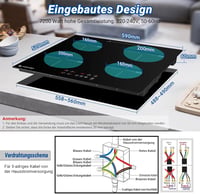 AMZCHEF Beépíthető Indukciós Főzőlap 60 cm - 4 Zónás, 7200W, 9 Teljesítményszint, Boost Funkció, Érintőgombos Vezérlés, Időzítő, Gyerekzár 8