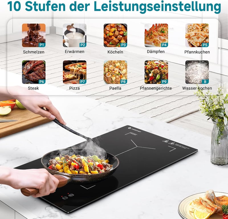 AMZCHEF Dupla Indukciós Főzőlap 3300W Flex Zónával és Időzítővel