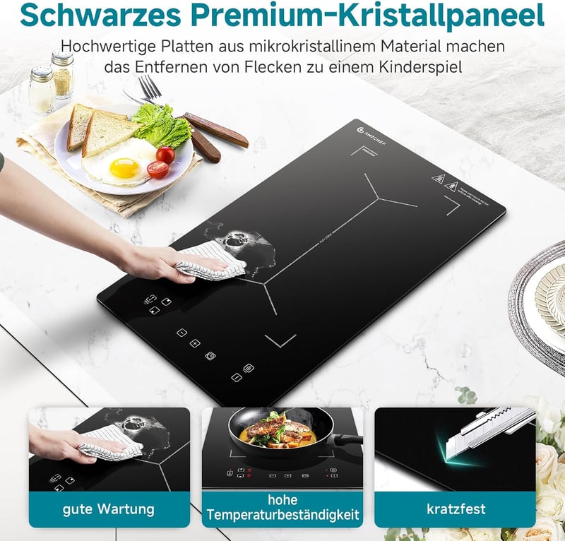 AMZCHEF Dupla Indukciós Főzőlap 3300W Flex Zónával és Időzítővel