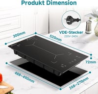 AMZCHEF Dupla Indukciós Főzőlap 3300W Flex Zónával és Időzítővel 9
