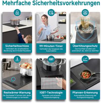 AMZCHEF Dupla Indukciós Főzőlap Flex Zónákkal - 3300W, 9 Teljesítményszint, Érintőgombos, Időzítő, Gyerekzár, Asztali és Beépíthető, Szürke 6