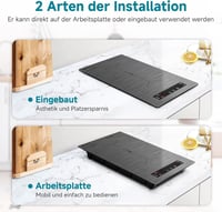 AMZCHEF Dupla Indukciós Főzőlap Flex Zónákkal - 3300W, 9 Teljesítményszint, Érintőgombos, Időzítő, Gyerekzár, Asztali és Beépíthető, Szürke 3