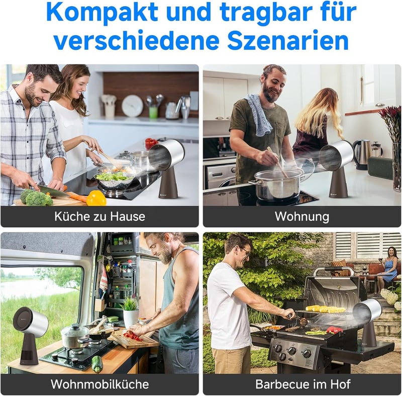 AMZCHEF Hordozható Páraelszívó, 3 Fokozat, LED Lámpa, Barna