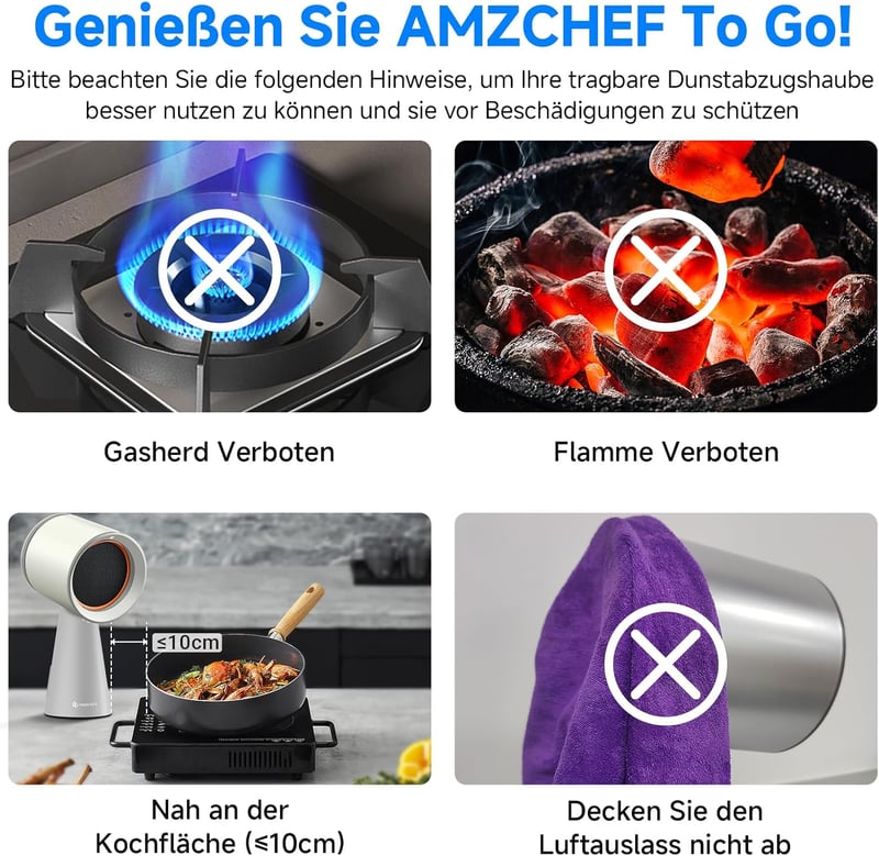 AMZCHEF Hordozható Páraelszívó, 3 Fokozat, LED Lámpa, Nagy Olajgyűjtő, Csendes
