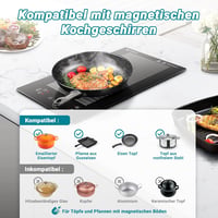 AMZCHEF Indukciós Főzőlap 2 Zónával - Flex Zónás, 10 Teljesítményszint, Biztonsági Zár, Időzítő, Túlmelegedés Elleni Védelem, Érintőgombos,  8