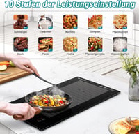 AMZCHEF Indukciós Főzőlap 2 Zónával - Flex Zónás, 10 Teljesítményszint, Biztonsági Zár, Időzítő, Túlmelegedés Elleni Védelem, Érintőgombos,  5