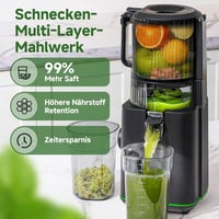 Storcător prin presare la rece AMZCHEF pentru fructe și legume întregi, tub de alimentare XXL de 155 mm, recipient de 2,5 L, filtru 3 în 1, negru 6