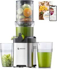 AMZCHEF Slow Juicer hidegpréses gyümölcs- és zöldségcentrifuga - 120 mm-es betöltőnyílás, rozsdamentes acél 1
