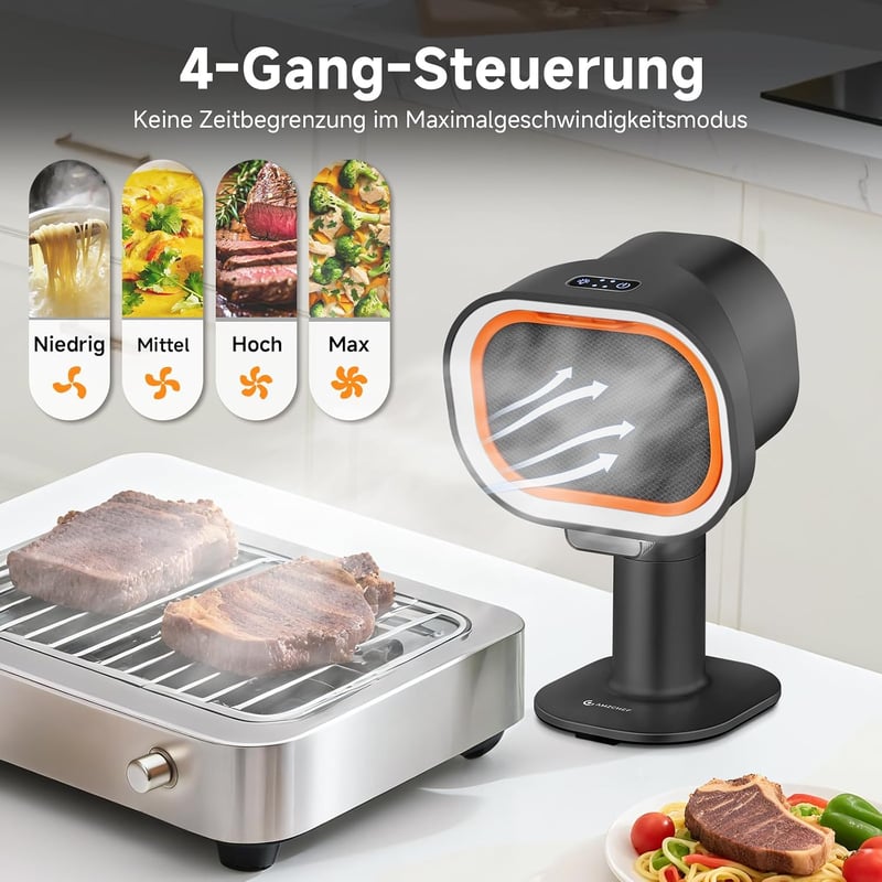 AMZCHEF mobil páraelszívó mini konyhai elszívó, teleszkópos magasság és 40 fokos döntés, 4 fokozatú hordozható ventilátor, alumínium szűrő,