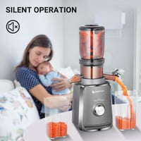 AMZCHEF Slow Juicer hidegsajtolós facsaró - 250 W, 103 mm betöltőnyílás, szürke 5