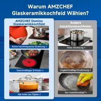 AMZCHEF Üvegkerámia Főzőlap 2 Zónával, 3200W, 9 Teljesítményszint, Egyenletes Hőelosztás, Biztonsági Zár, Időzítő, Minden Edényhez 2