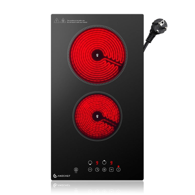 Sklokeramická varná doska AMZCHEF s 2 zónami, 3200 W, 9 úrovní výkonu, rovnomerné rozloženie tepla, bezpečnostný zámok, časovač, pre všetky druhy riadu