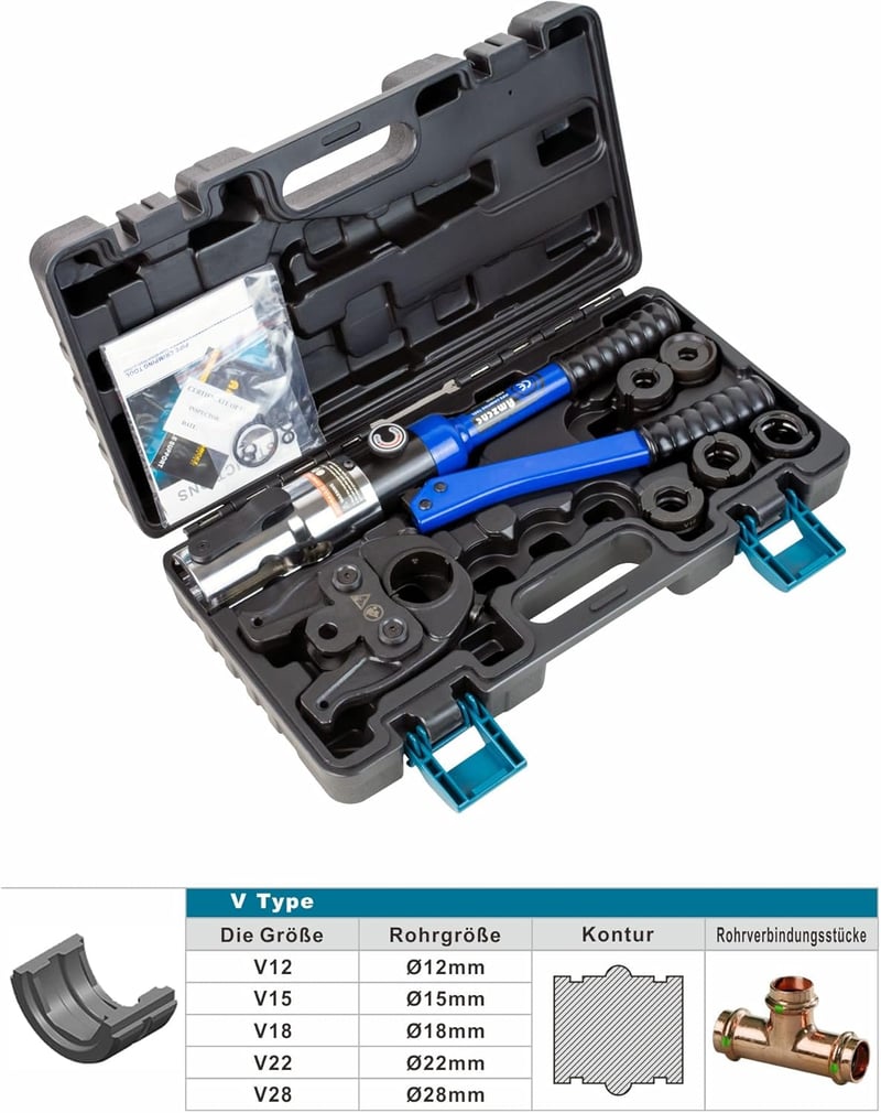 AMZCNC Hidraulikus Préselt Fogó V-Kontúr 12-22-28mm Forgófejes Csőprés Szerszám